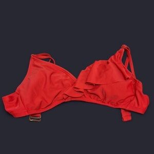 Red bikini top with adjustable straps and ruffles size: Large